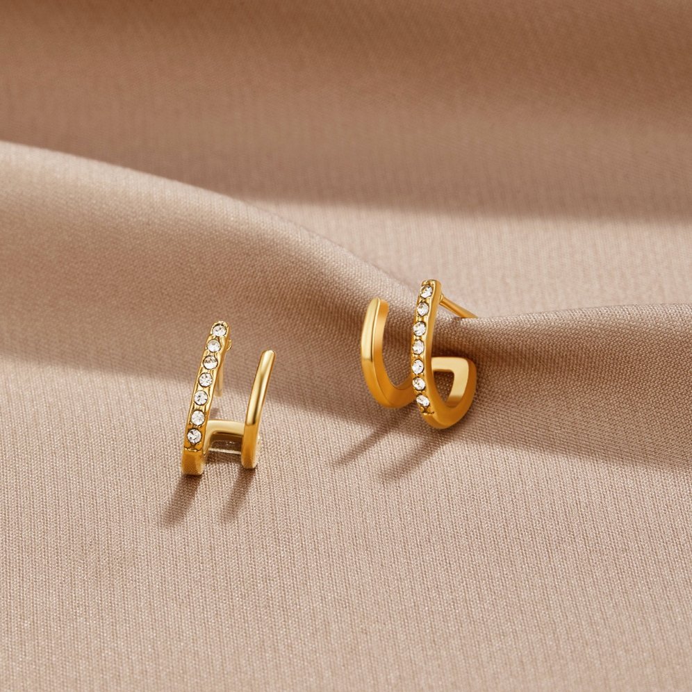 Krystal Øreringe med Kløftformet Indfatning | 18k Guld - DK BUTIK
