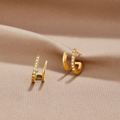 Krystal Øreringe med Kløftformet Indfatning | 18k Guld - DK BUTIK
