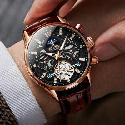 Mechanisk Automatisk Ur med Læderrem™ - Olsen & Olsen - DK BUTIK