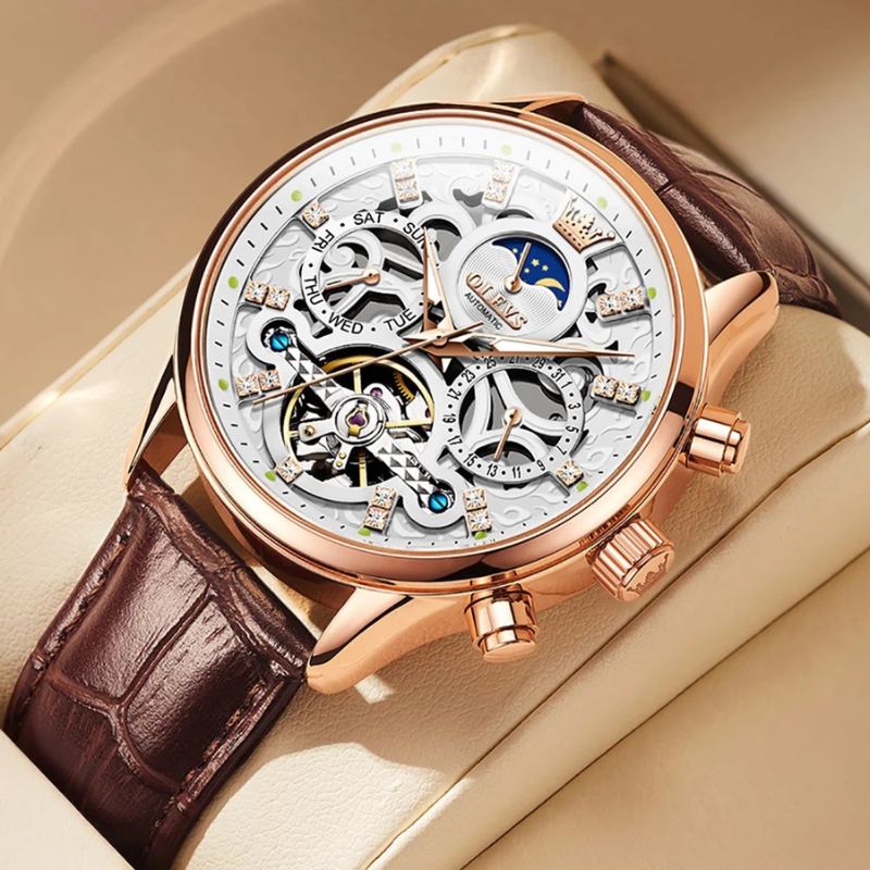 Mechanisk Automatisk Ur med Læderrem™ - Olsen & Olsen - DK BUTIK