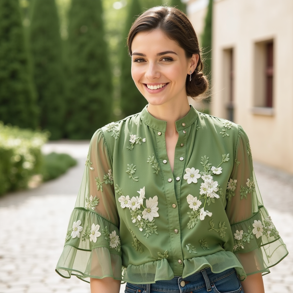 Eloise™ | Elegant Broderet Bluse™ fra Olsen & Olsen