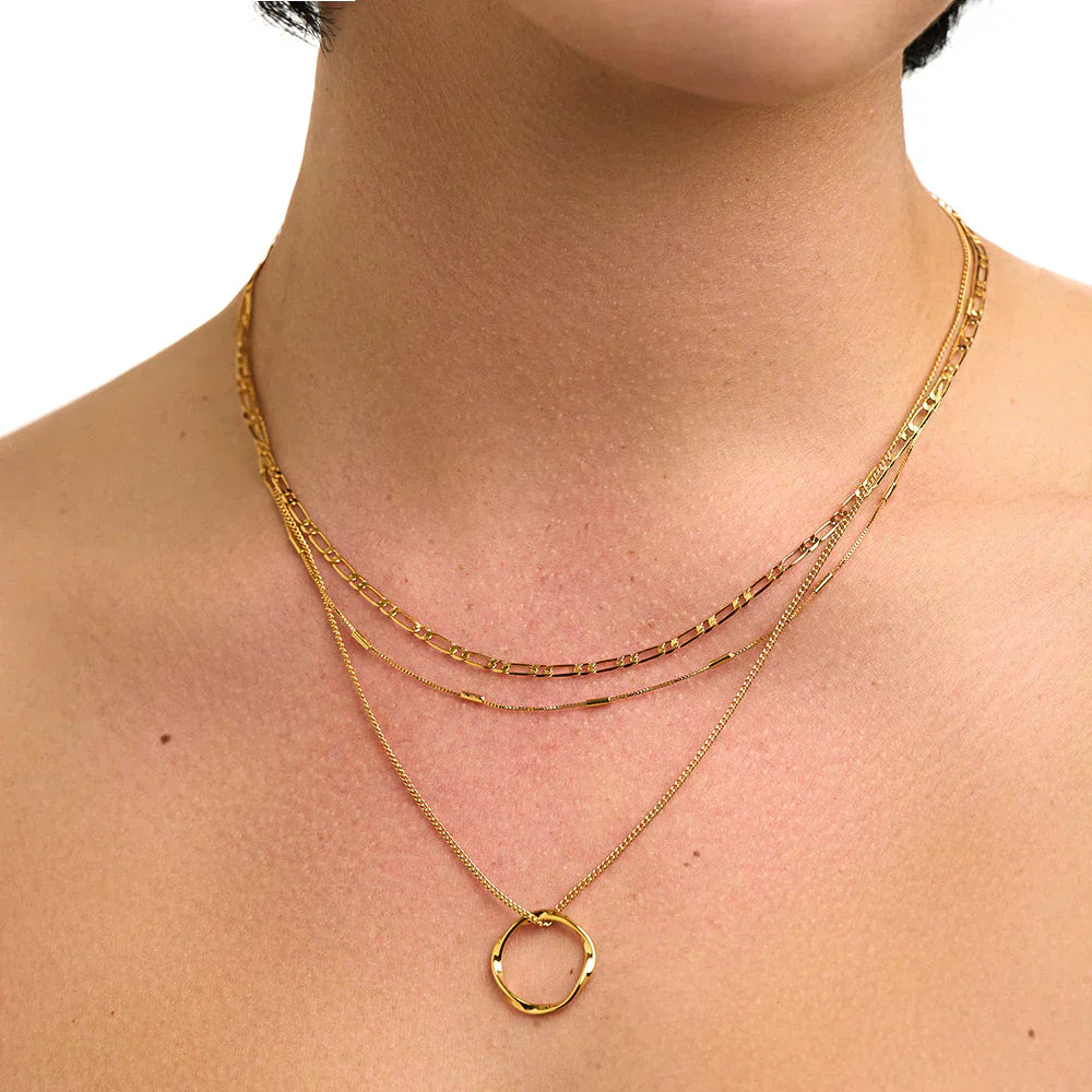 Åben cirkel tre-rækkers halskæde | Guld 18k - DK BUTIK