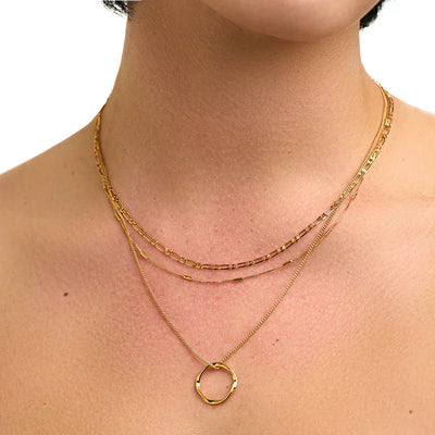 Åben cirkel tre-rækkers halskæde | Guld 18k - DK BUTIK