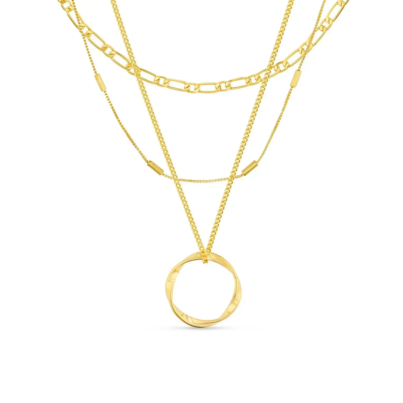 Åben cirkel tre-rækkers halskæde | Guld 18k - DK BUTIK