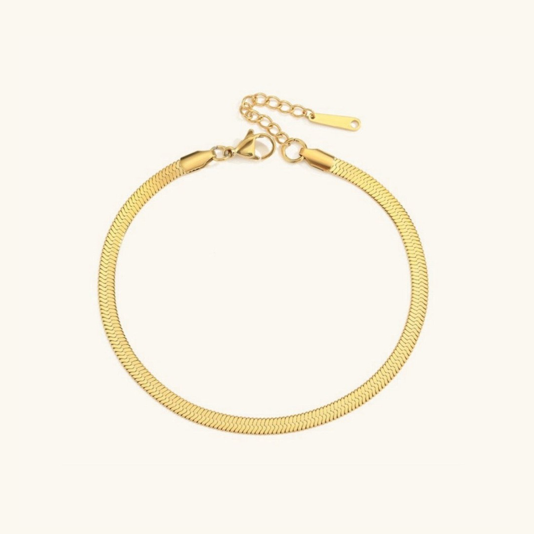 Ankelkæde Gia Guld i fiskebensmønster | 18k Guld - DK BUTIK