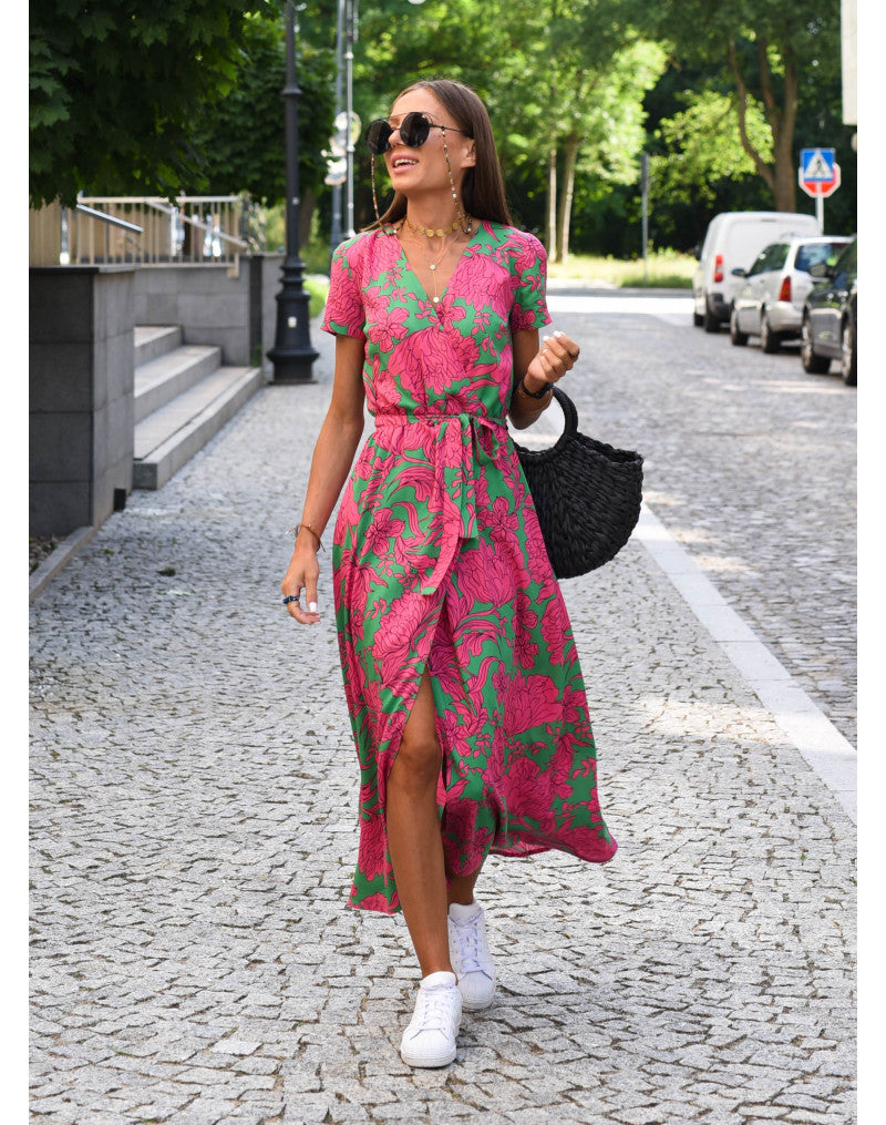 Amelie | Blomstrede Wrap Midi Kjole