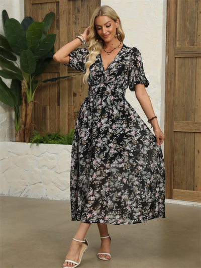 Chloe™ Chiffon Blomstret Kjole - Elegance til Hverdag