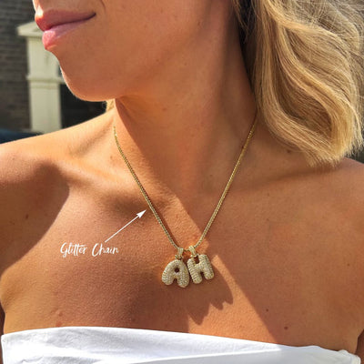Pave Bubble Halskæde med Initial | 18k Guld - DK BUTIK