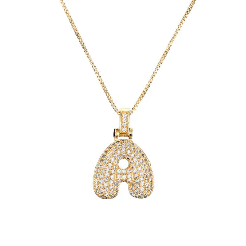 Pave Bubble Halskæde med Initial | 18k Guld - DK BUTIK