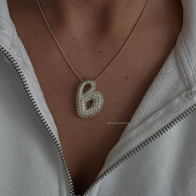 Navnesmykke Bubble med diamant | 18k Guld - DK BUTIK