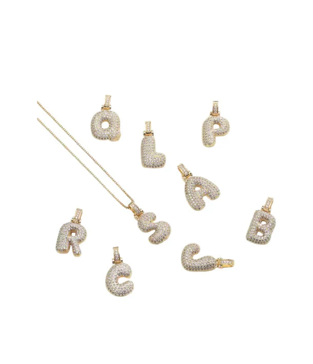 Pave Bubble Halskæde med Initial | 18k Guld - DK BUTIK