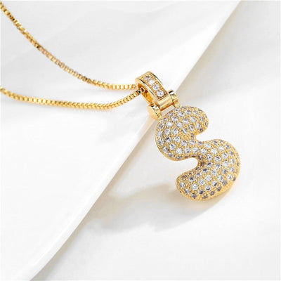 Pave Bubble Halskæde med Initial | 18k Guld - DK BUTIK