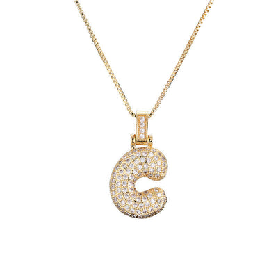 Pave Bubble Halskæde med Initial | 18k Guld - DK BUTIK
