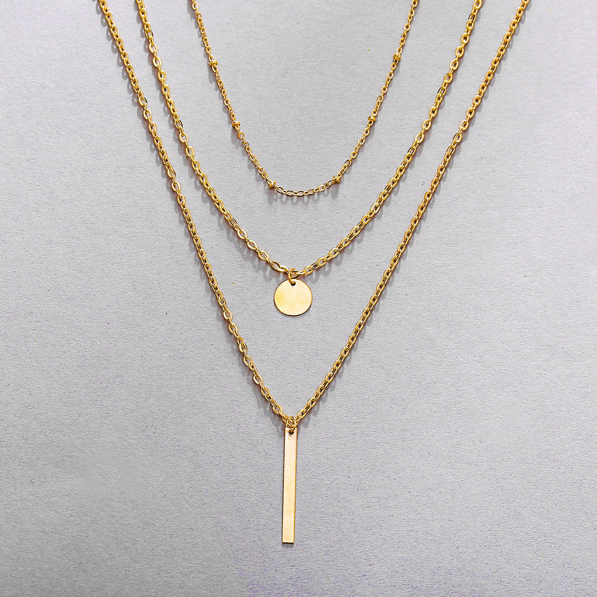 Lagdelte Vintage Geo halskæde med vedhæng | 18k Guld - DK BUTIK