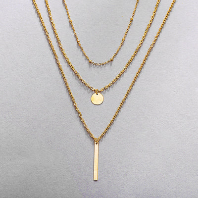 Lagdelte Vintage Geo halskæde med vedhæng | 18k Guld - DK BUTIK