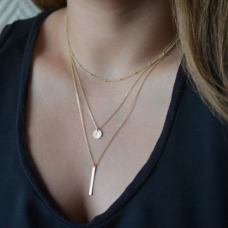 Lagdelte Vintage Geo halskæde med vedhæng | 18k Guld - DK BUTIK