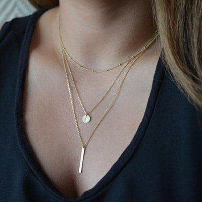 Lagdelte Vintage Geo halskæde med vedhæng | 18k Guld - DK BUTIK