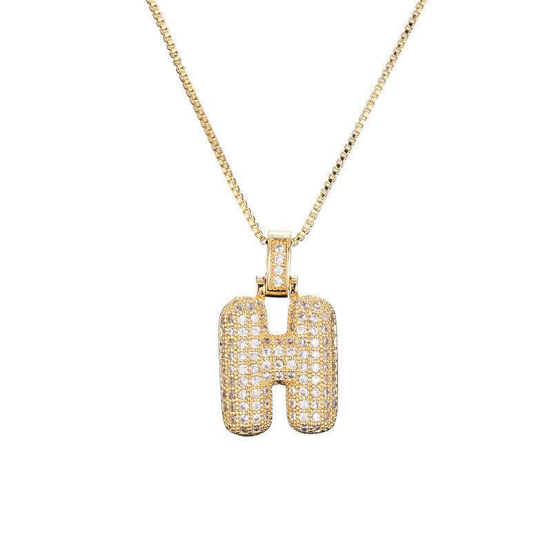 Pave Bubble Halskæde med Initial | 18k Guld - DK BUTIK