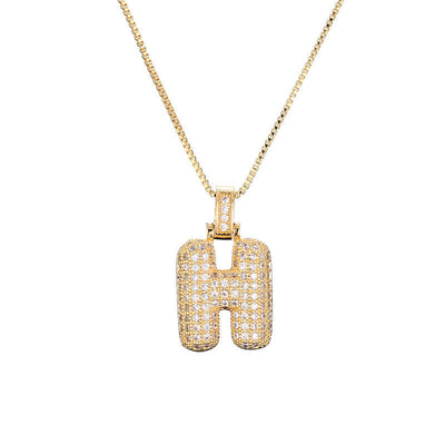 Pave Bubble Halskæde med Initial | 18k Guld - DK BUTIK
