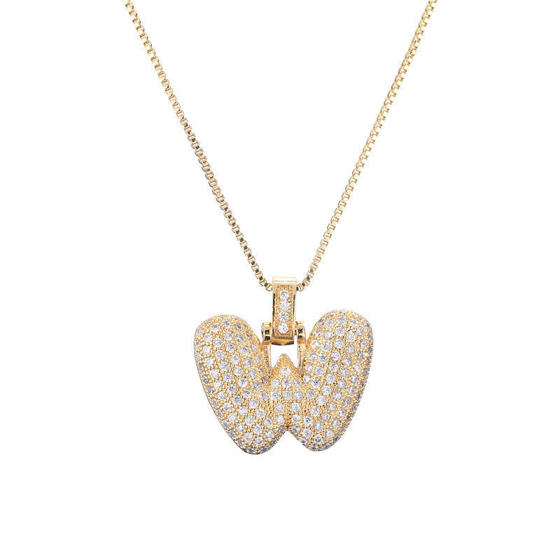 Pave Bubble Halskæde med Initial | 18k Guld - DK BUTIK