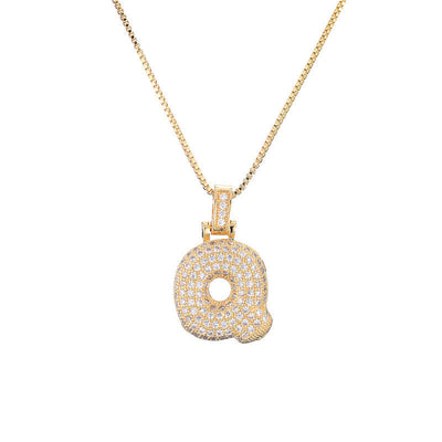 Pave Bubble Halskæde med Initial | 18k Guld - DK BUTIK