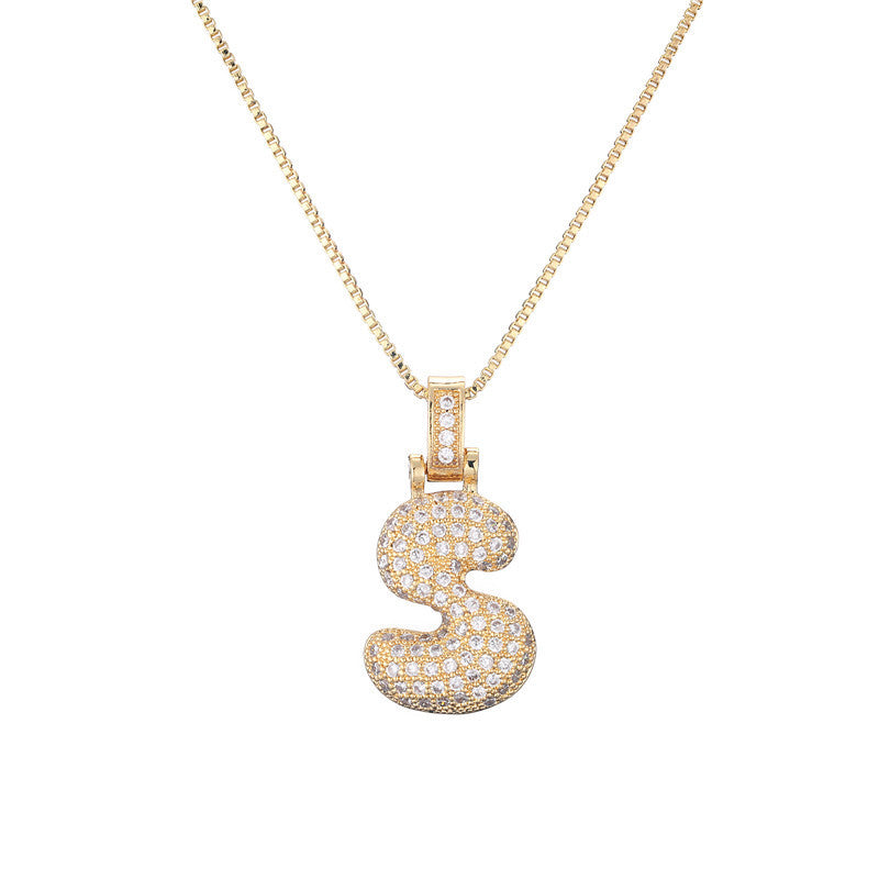 Pave Bubble Halskæde med Initial | 18k Guld - DK BUTIK