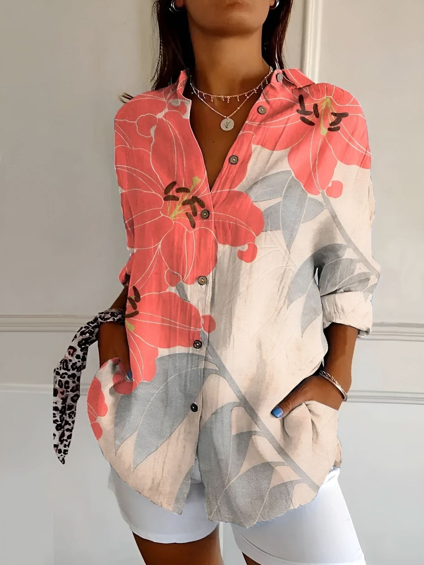 Amara™ Floral Breeze Skjorte med Knap