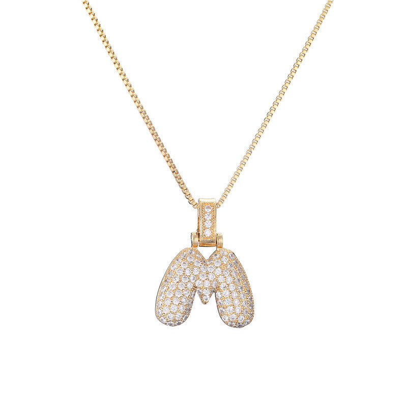 Pave Bubble Halskæde med Initial | 18k Guld - DK BUTIK